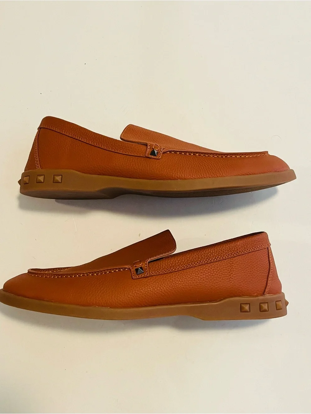 Valentino Garavani Men’s Rockstud Brown Leather Slip On Loafers Size 43